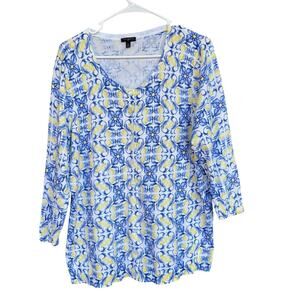 Talbots Cardigan Sweater Plus‎ Size 1X Button Up Lemons Floral Lightweight